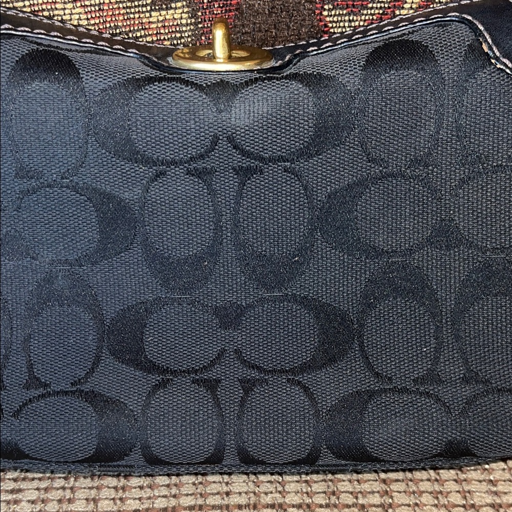 Vintage Black Coach Mini Turnlock Bag Canvas and leather with gold detail - Picture 3 of 16